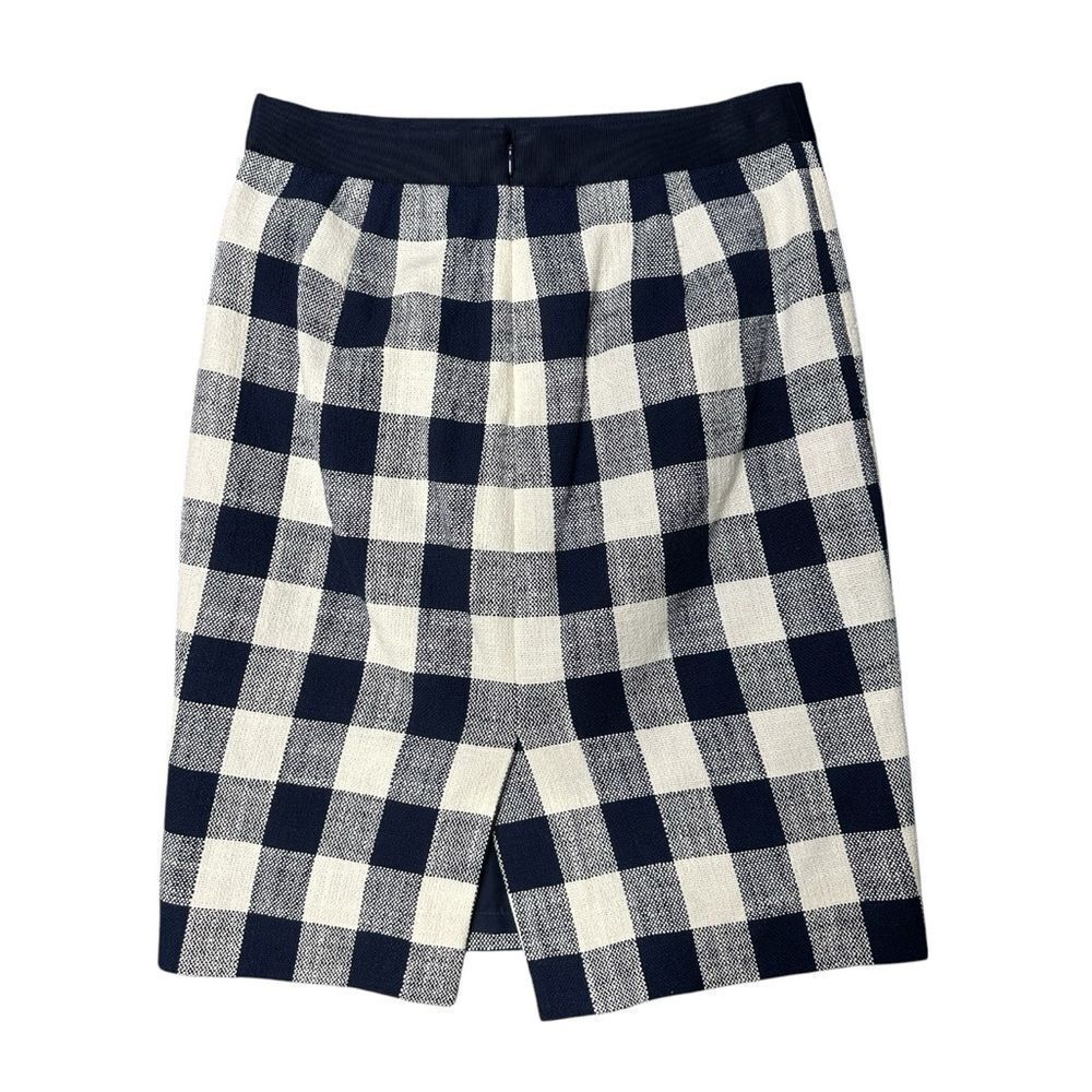 J. Crew Navy & White Gingham Buffalo Plaid Checked Pencil Skirt Size 00 - Picture 2 of 8